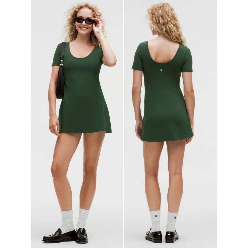 Lululemon Align Short Sleeve Mini Dress With Shorts, Legacy Green - Size 12